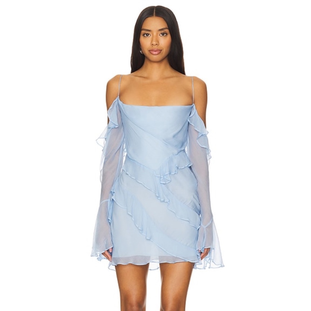 Shona Joy Layla Long Sleeve Ruffle Mini Dress in Sky
